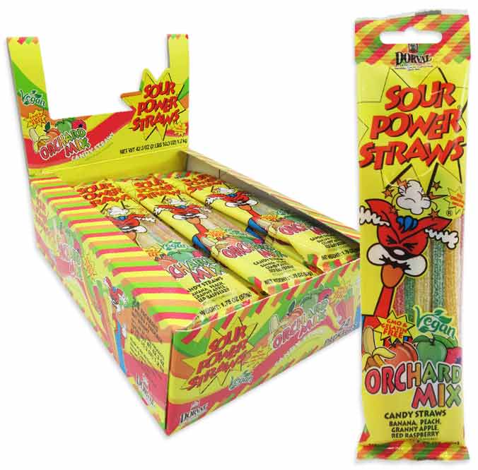 Sour Power Candy Straws Peg Bag – Orchard Mix: 24-Piece Display - My Store wholesale supplier Aonecostumer