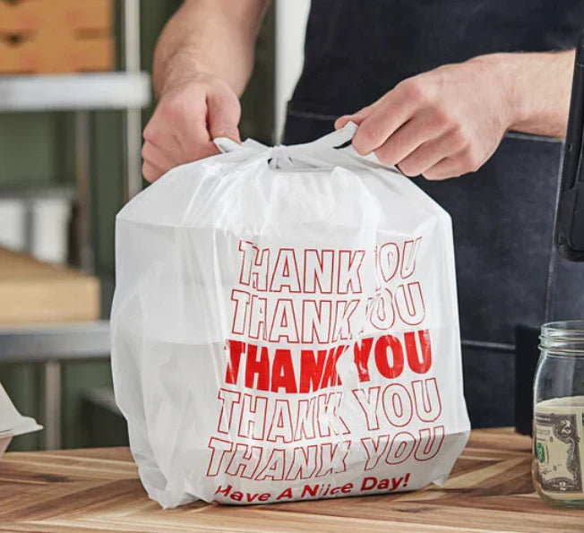 White “Thank You” T-Shirt Carry-Out Bags - 1000 Pack - A1 WHOLESALE LLC wholesale supplier Aonecostumer