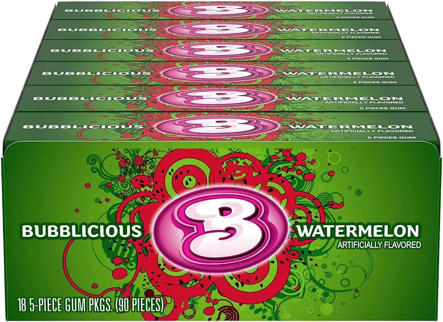 Bubblicious Watermelon Bubble Gum - 18 Pack (90 Pieces)