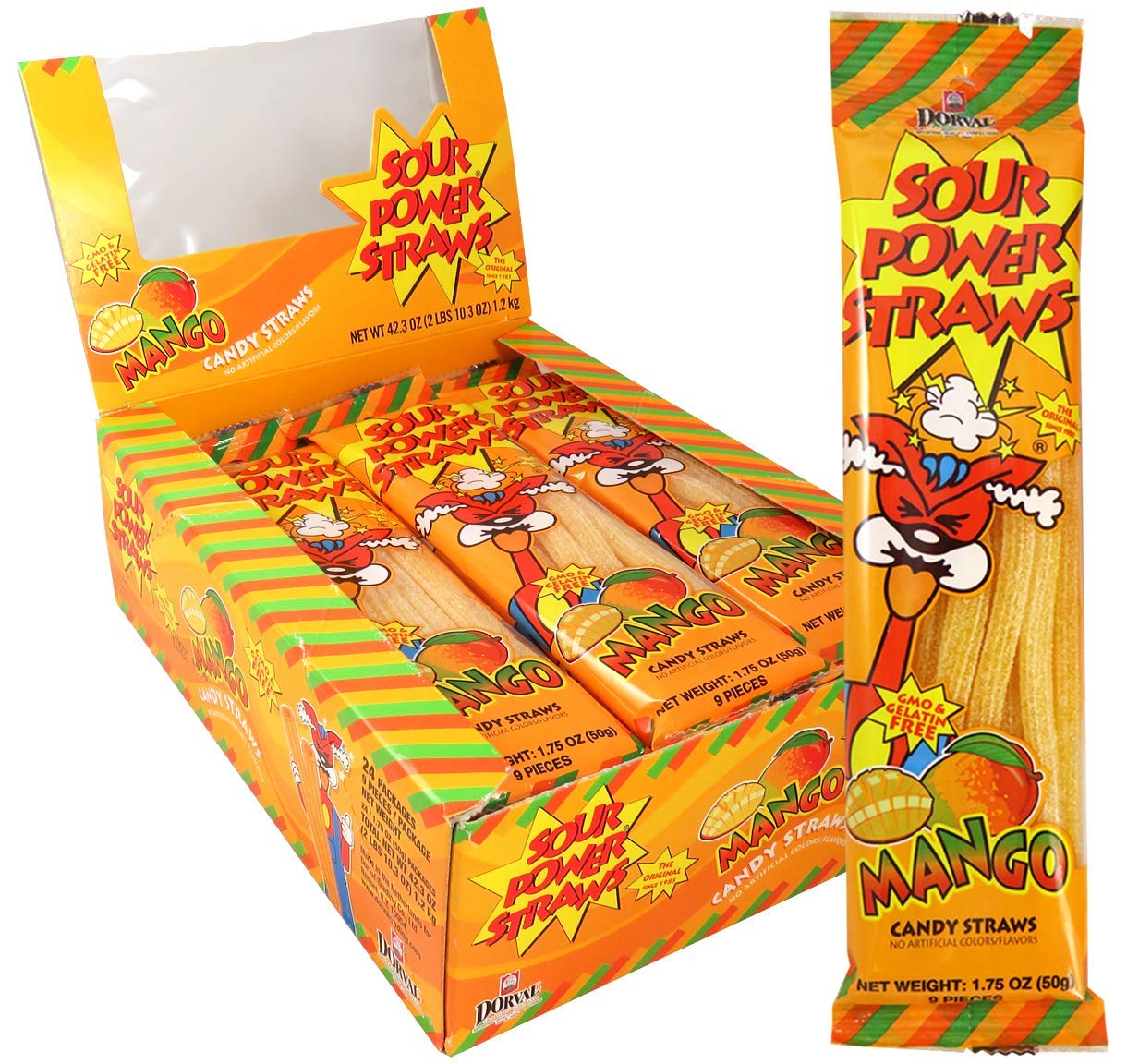 Dorval Sour Power Mango Candy Straws, 1.75 Ounce 24 Count - My Store wholesale supplier Aonecostumer