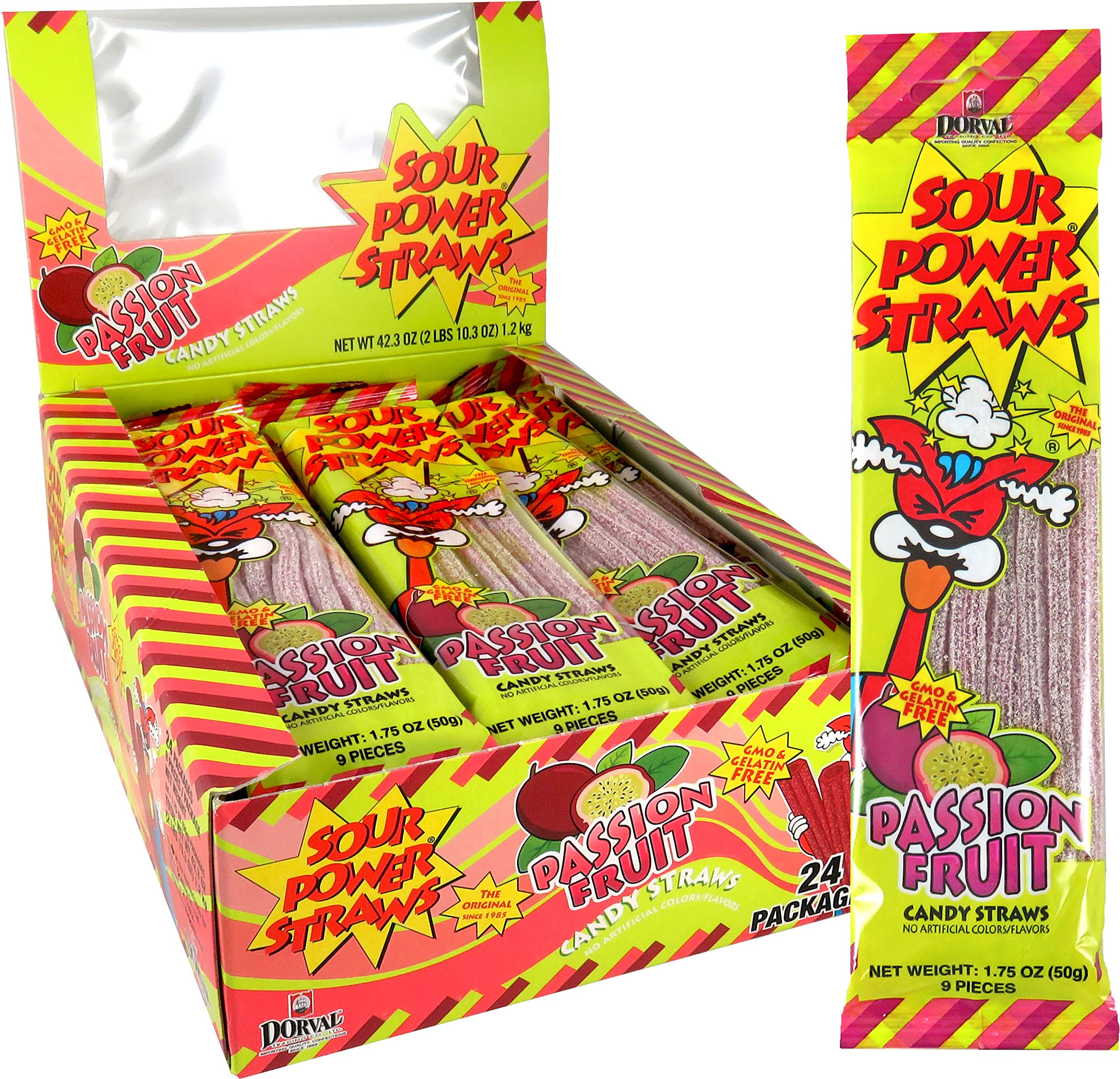 Sour Power Candy Straws, Passion Fruit, 1.75 oz (Pack of 24) - My Store wholesale supplier Aonecostumer