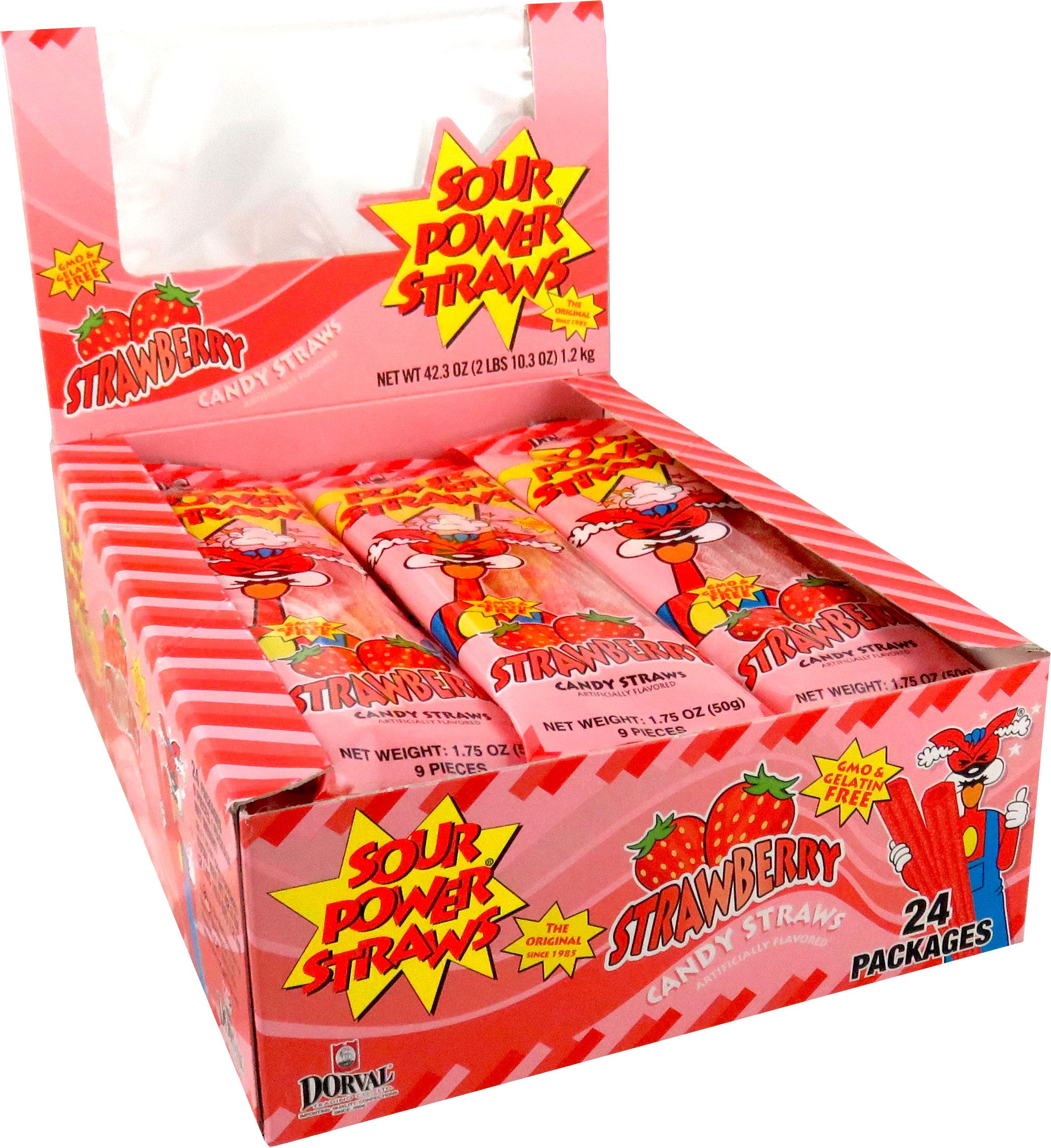 Sour Power Candy Straws, Strawberry, 1.75 oz (Pack of 24) - My Store wholesale supplier Aonecostumer