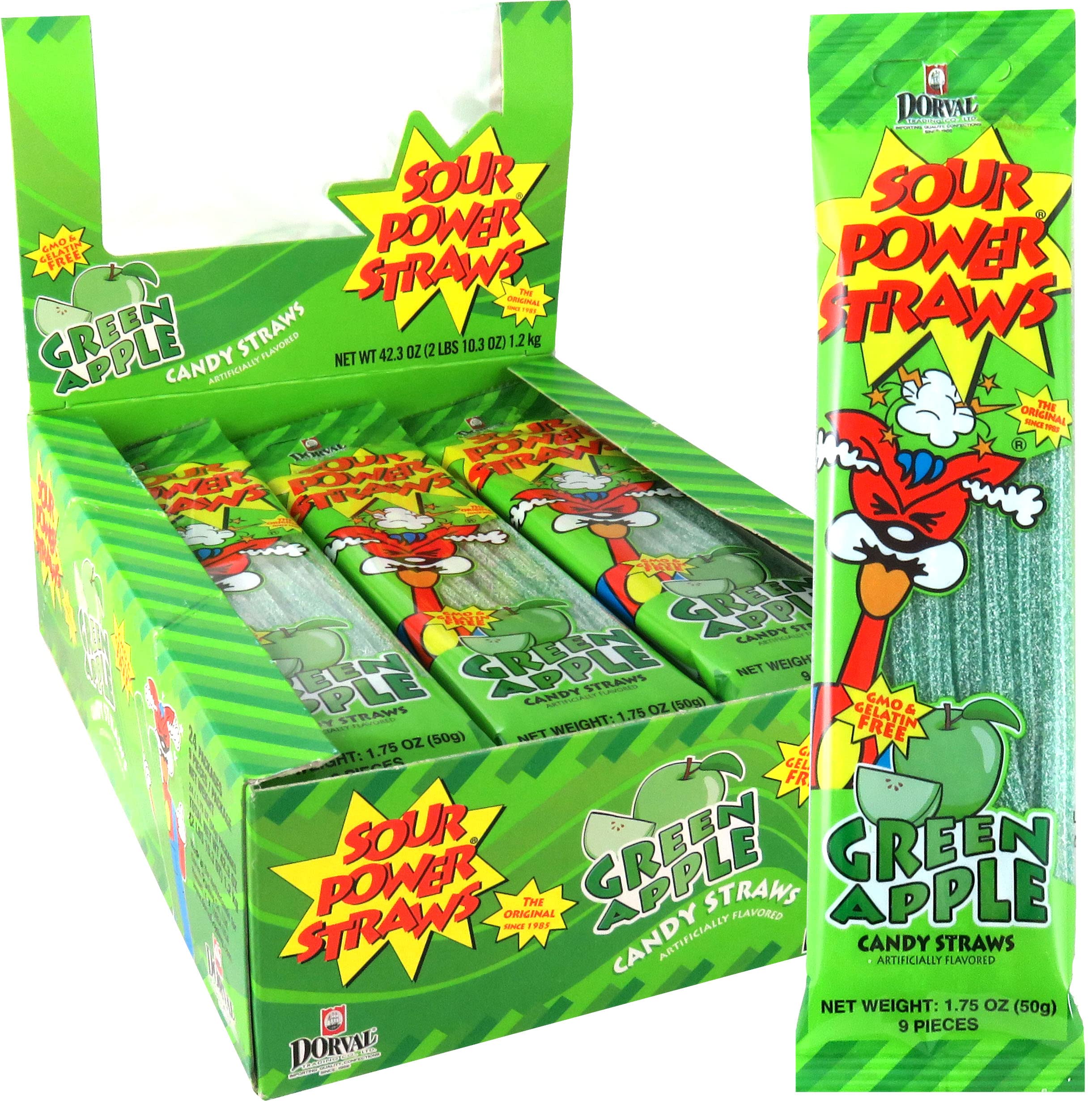 Sour Power Candy Straws, Green Apple, 1.75 oz (Pack of 24) - My Store wholesale supplier Aonecostumer