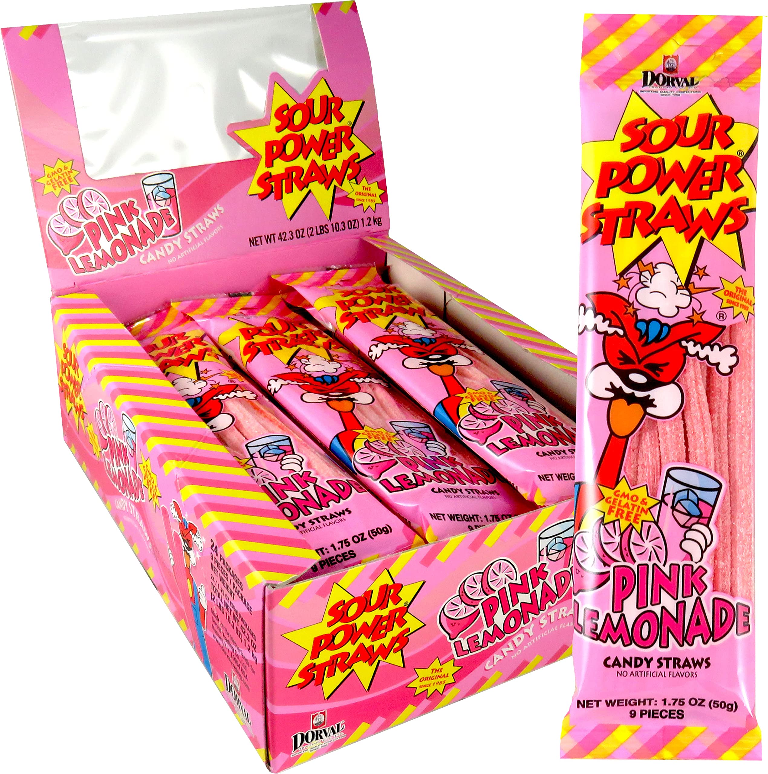 Sour Power Candy Straws, Pink Lemonade, 1.75 oz (Pack of 24) - My Store wholesale supplier Aonecostumer