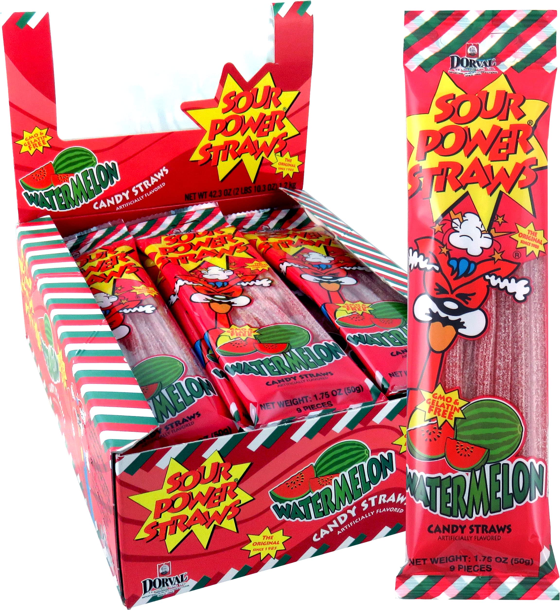 Sour Power Candy Straws, Watermelon, 1.75 oz (Pack of 24) - My Store wholesale supplier Aonecostumer
