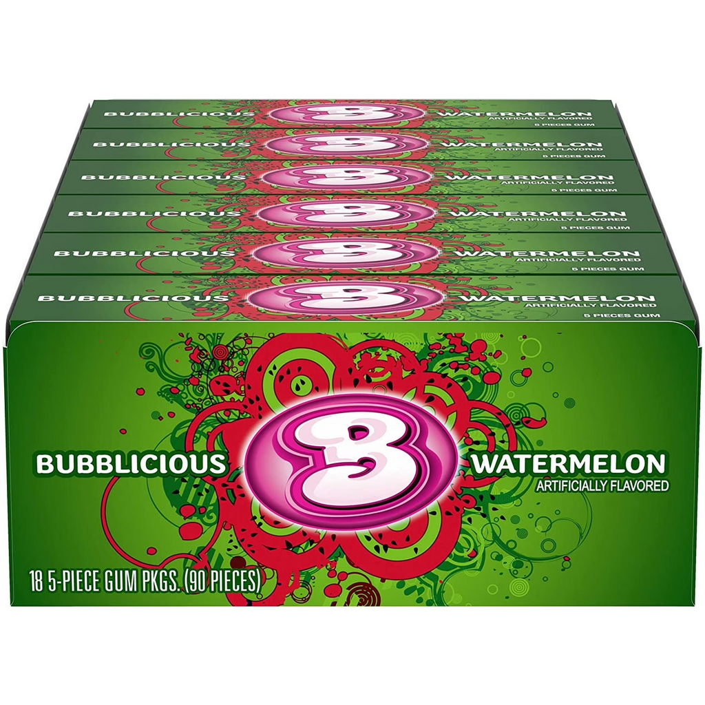 Bubblicious Watermelon Bubble Gum - 18 Pack (90 Pieces)