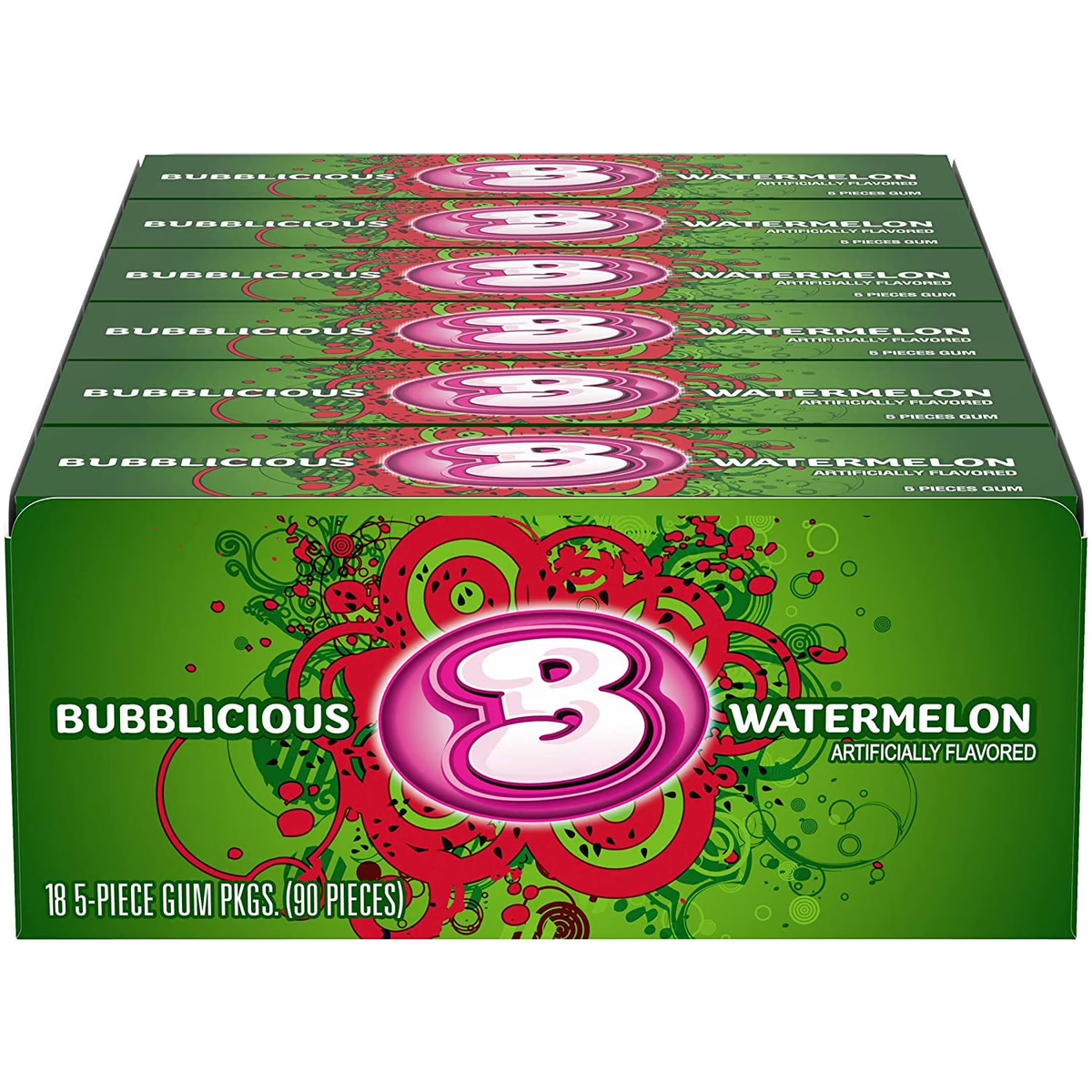 Bubblicious Watermelon Bubble Gum - 18 Pack (90 Pieces)