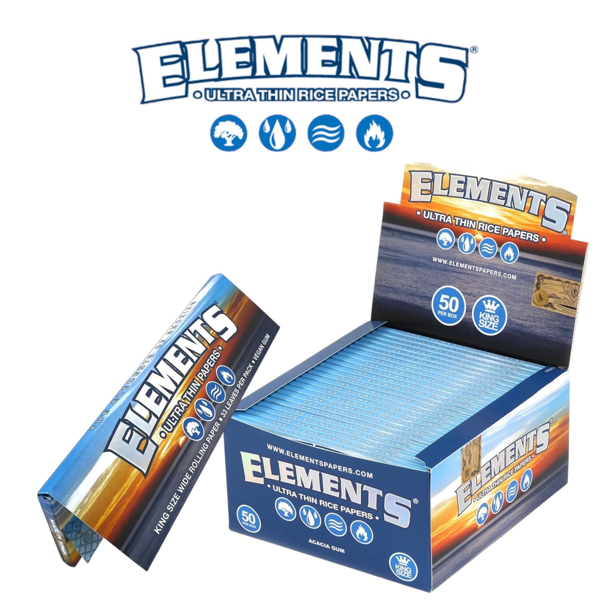 Elements Rolling Paper Single KING Wide-50ct - Rolling Papers Elements wholesale supplier Aonecostumer