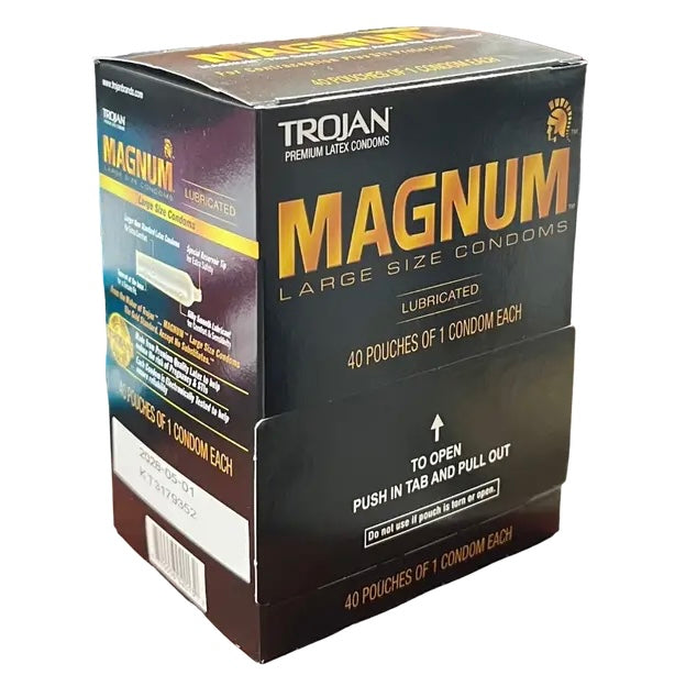Trojan Magnum Large Size Condoms – Lubricated Premium Latex – 40 Single-Use Pouches for Enhanced Comfort & Protection
