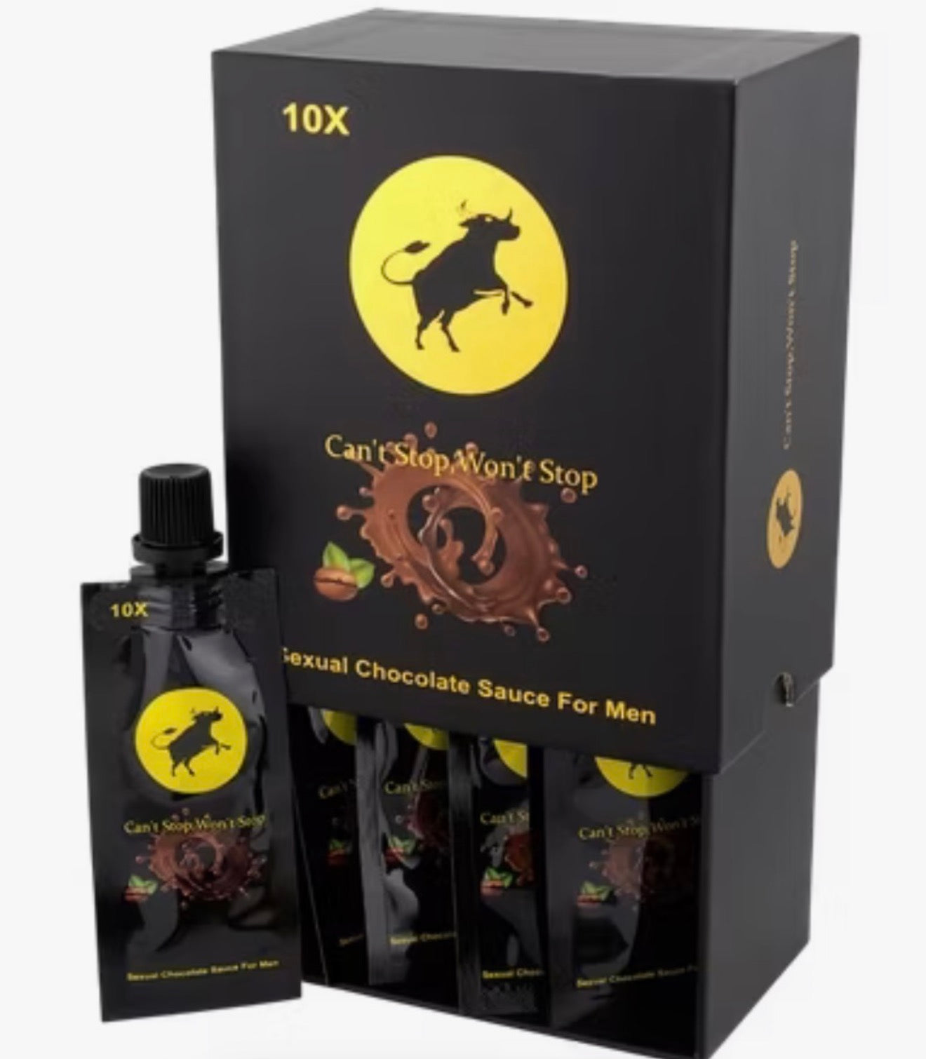 Can’t Stop Won’t Stop Sexual Chocolate Sauce for Men, (10 Sachets, 15g Each) | Case of 12 Boxes