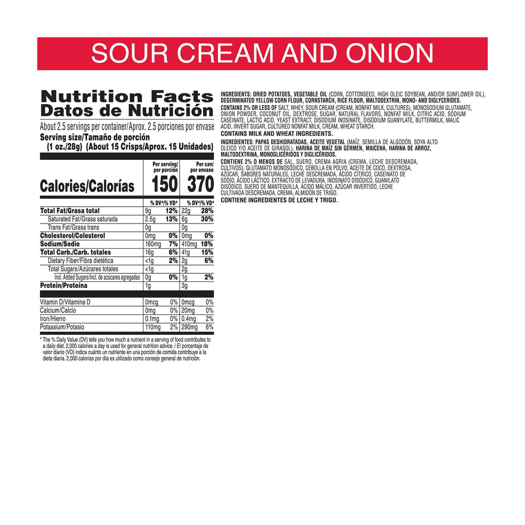 Pringles Sour Cream and Onion Potato Crisps Chips ( 2.5 Ounce, 12 Count )