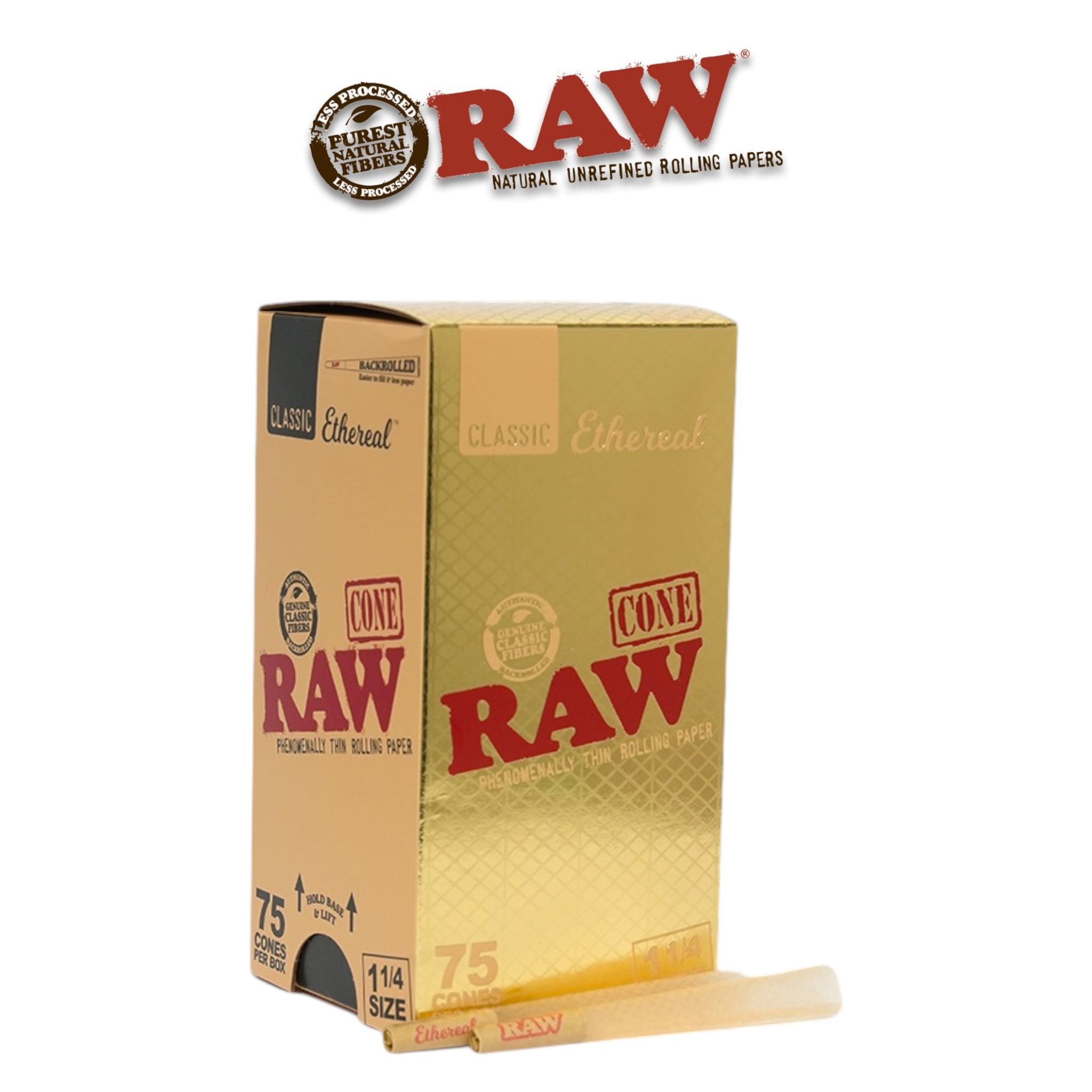 Raw Ethereal CONES Gold 1 1/4 -75ct - Rolling Papers Raw wholesale supplier Aonecostumer