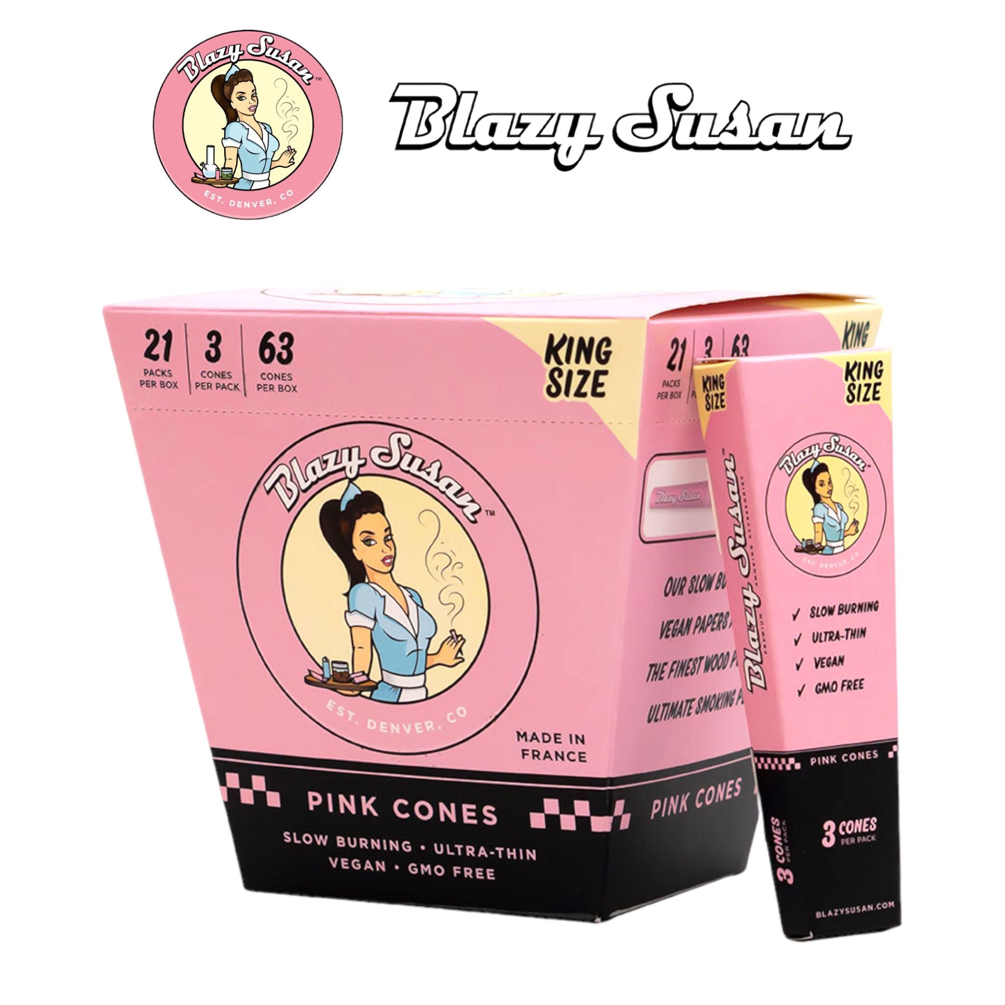 Blazy Susan Cones King 3pk - Rolling Papers Blazy Susan wholesale supplier Aonecostumer