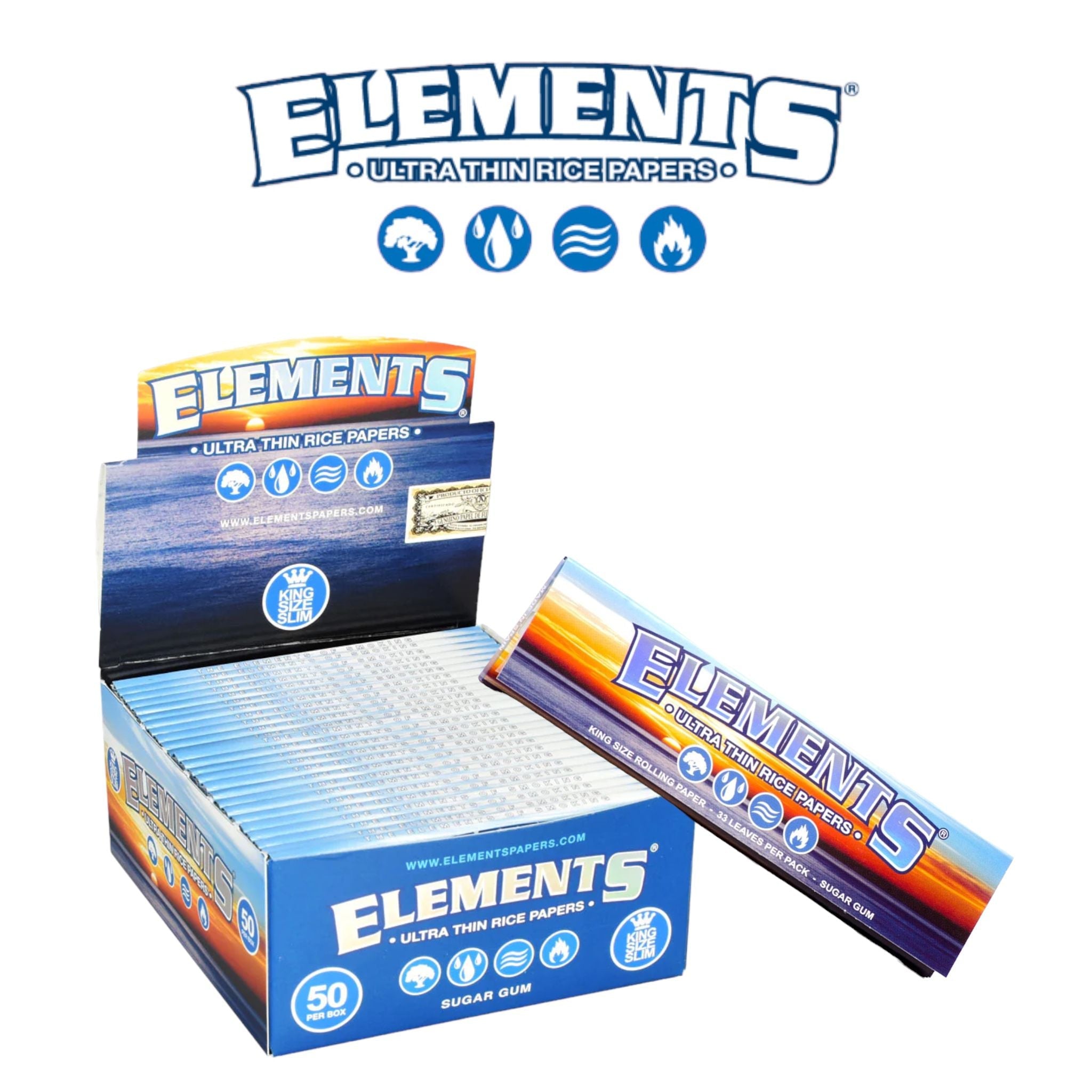 Elements Rolling Paper King Slim-50ct - Rolling Papers Elements wholesale supplier Aonecostumer