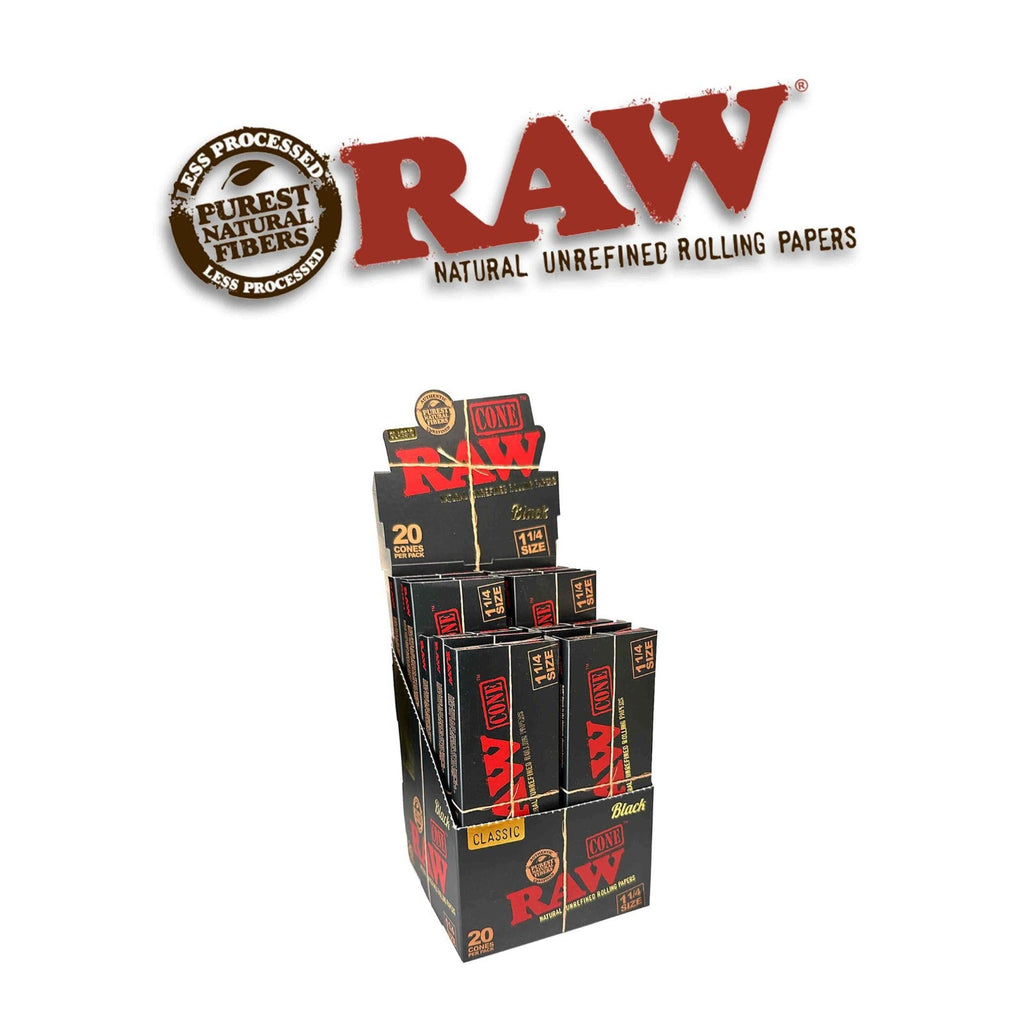 Raw Classic Black Cone 1 1/4 20pk-12ct - Rolling Papers Raw wholesale supplier Aonecostumer