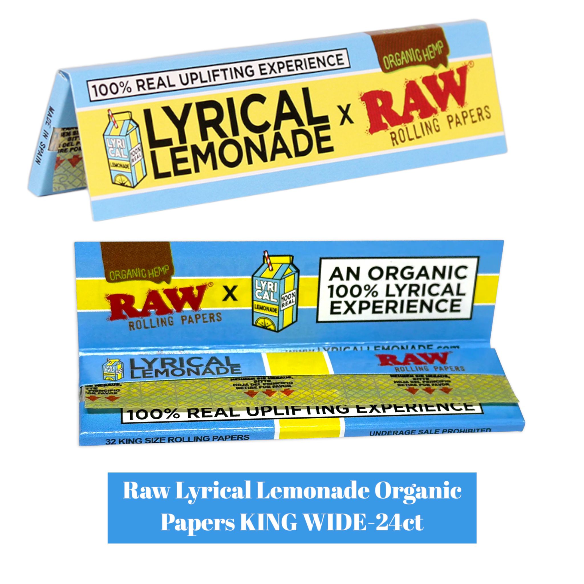 Raw Lyrical Lemonade Organic Papers KING WIDE-24ct - Rolling Papers Raw wholesale supplier Aonecostumer